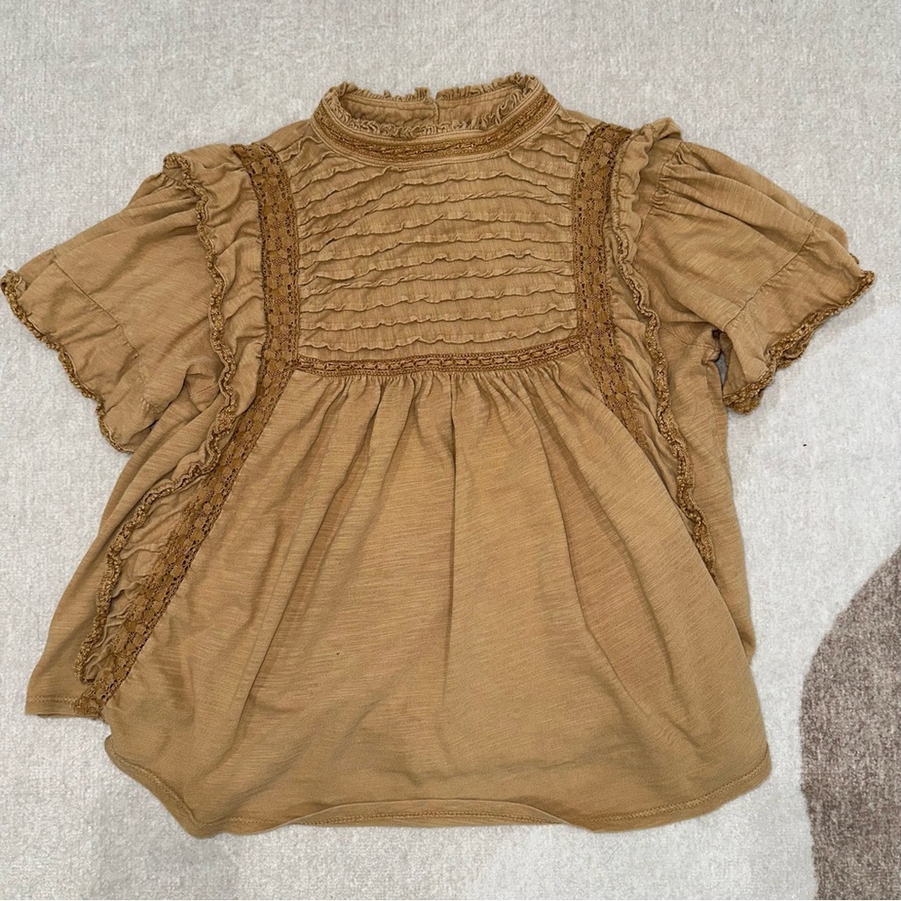 Free People Brown Ruffled Blouse